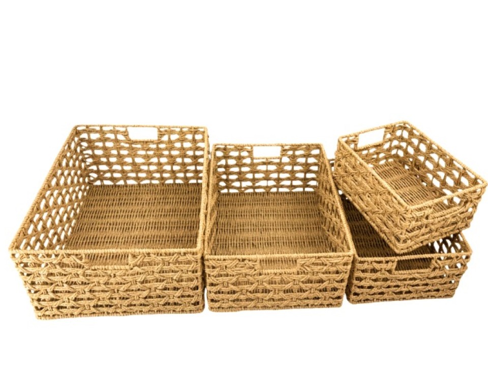 Bespoke Rectangular Twisted Paper Cord Baskets with X-Weaving- Set of 4